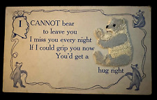 Cute~Silk  Embroidered Teddy Bear Antique Novelty Greeting Vintage Postcard~k391 picture