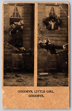 Postcard Goodbye Little Girl Goodbye Romantic Love Kissing 2 Views Vintage 1907 picture