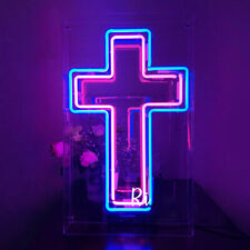 Cross Neon Sign Light Acrylic Box Backing Home Room Wall Hanging Religion 19