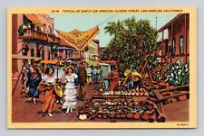 Postcard Olvera Street Los Angeles California CA, Vintage Linen H18 picture