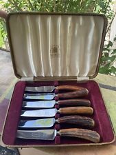 6 Pc VTG Cutters & Silversmith Sheffield England Stag Knife Set Stainless Deluxe picture