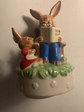 Vintage Brown Bunny Music Box JAPAN Reading Rocking Chair VG Condition picture