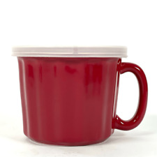 Bialetti Casa Italia 16oz Soup | Coffee Stoneware Mug Red Ribbed with Lid picture
