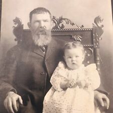 VTG B&W Cabinet Photo Man w/Beard and Daughter on Mahogany Chair 5