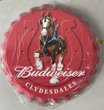 Budweiser Clydesdales Wall Sign Bottle Cap Tin Metal 16