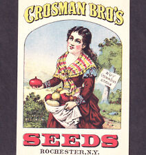 Crosman Bros Seeds Rochester NY 1800's Red Onion Farm Girl Victorian Trade Card picture