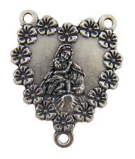 Madonna with Child 1 Inch Silver Tone Floral Heart Medal Rosary Centerpiece picture