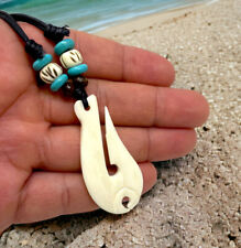 Hawaiian Maori Bone Fish Hook Pendant Adjustable Necklace Choker W/ Black Cord picture