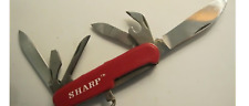SHARP JAPAN 6 MUTIFUNTION VINTAGE RED HANDLE w/Nylon Case CAMPING MUTI TOOL picture