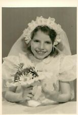 Vtg Black & White Photo Picture of a Young Girl First Communion Missing Teeth picture