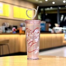Starbucks 2024 China Valentine'Day Heart Shape Straw Cat Double Wall Cup 24oz picture