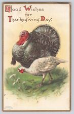 Postcard Thanksgiving Good Wishes Turkey & Chicken Unsigned Clapsaddle Int Ar picture