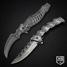 2pc SET Stonewashed SKELETON Claw SCULPTED CHAIN Spring Assisted Pocket Knife picture