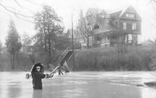 Vintage RPPC Postcard Man W/ Umbrella Smiling In Flood Waters Large House Weird picture