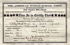 1941 MINDEN NEBRASKA SUNDAY SCHOOL CERTIFICATE ORVES DOUGHMAN REV. TURNER 37-27 picture