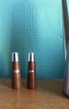 Vintage 1960s MCM Mid Century Modern Wood Tapered Salt Pepper Shakers Stopper 5” picture