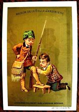 Trade Card 1867 Two Young French Boys The Diligent Hunter Adored Victorian picture