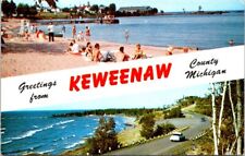 1950, BANNERS, Greetings from KEWEENAW County, Michigan Postcard picture