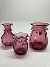 Lot of 3 Vintage Pilgrim Blown Glass Cranberry Vases picture