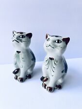 VTG Set Salt/pepper Mexican  Art Pottery Hand Painted Talavera Cats 5cm picture
