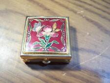 Vintage Enamel Floral  Pill Box Hinged With Mirror Inside picture