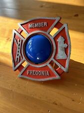 Vintage Fire Department Blue Glass Bumper Emergency Light Fireman Truck Emblem picture
