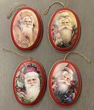 Vintage 1985 Mrs Grossmans Paper Co Oval Tin Christmas Ornaments Lot Velvet Back picture