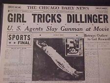 VINTAGE NEWSPAPER HEADLINES~ GANGSTER KILLED JOHN DILLINGER DEATH SHOT DEAD 1934 picture