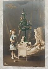 Vintage Christmas Greetings Photo Postcard Christmas Tree With Decorations Teddy picture