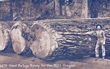 OREGON OR - Giant Fir Logs Ready For The Mill Postcard - 1914 picture
