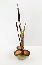 Vintage Brutalist Brass & Copper Metal Cattails and Lily Pad Sculpture SIGNED picture