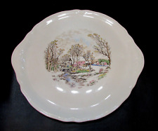 Vintage 1950's USA Edwin M Knowles Winter Rural Scene Tab Handle Serving Platter picture