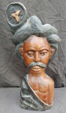 Old Vintage Hand Carved Wooden Figure Statue Bust Ethnic Folk Art Wood Carving  picture