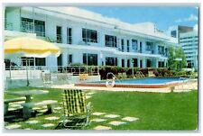 1954 Chairs, Umbrella, Poolside Manor Apartments Miami Beach Florida FL Postcard picture