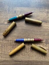 Brass Double Sided Red & Blue Ballpoint Pens - Lot of 2 picture