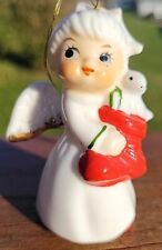 Vintage Christmas Angel Ornament Japan Kitschy Decor Red White MCM Santa Holiday picture