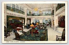 c1920s Hotel Atlantic Lobby Front Desk Interior Chicago Illinois IL Postcard picture