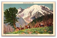 Saddle Horse Party Mt Rainier National Park Washington UNP Linen Postcard S25 picture