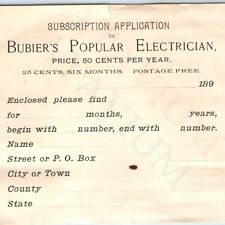 c1890s Bubier's Popular Electrician Subscription Application Paper Magazine C45 picture