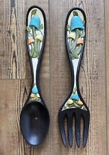 VTG Ceramic Arnels Hand Painted Mushroom Spoon and Fork Wall Hanging  Brown 1973 picture
