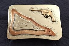 Super Sale Sale Vintage  Silver Brass Revolver Gun Colt Smith Wesson Belt Buckle picture