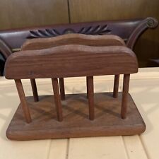 Vintage Solid Brown Teak Wool Napkin Holder  Goodwood & A Rooster On The Bottom picture
