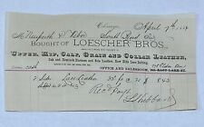 1884 Loescher Bros Billhead Receipt Chicago Illinois Calf Harness Collar Leather picture