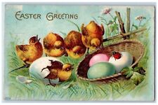 c1910's Easter Greeting Chicks Hatched Egg Ladybug Embossed Antique Postcard picture