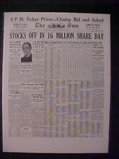 VINTAGE NEWSPAPER HEADLINE~NEW YORK WALL STREET STOCK MARKET CRASH DISASTER 1929 picture