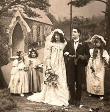 c.1907 Marriage Congratulations RPPC Bride Groom Little Troubles Something Old picture