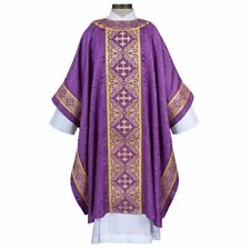 Excelsis Gothic Style Chasuble with Gold-Toned Embroidered Edges, 51 In, Purple picture