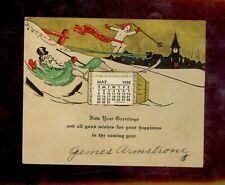 Vintage 1932 Card Calendar FATHER TIME BABY NEW YEAR SKIING SKIS NEW HAMPSHIRE picture