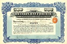 Swanson Bay Forests, Wood-Pulp and Lumber Mills, Limited - Stock Certificate - F picture