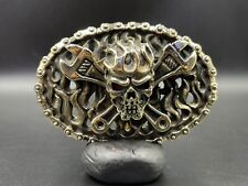VINTAGE Brass Silver Plated Handmade Beautiful Skull Belt Buckle picture